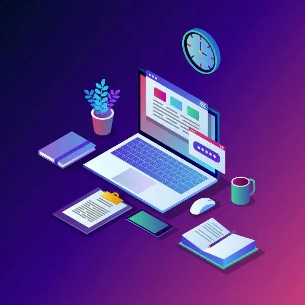 SEM services by a digital marketing freelancer in Dubai, showing a laptop surrounded by analytics charts and documents