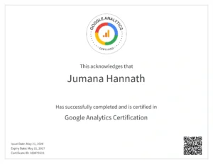 Google Analytics certificate by a digital marketing freelancer in Dubai