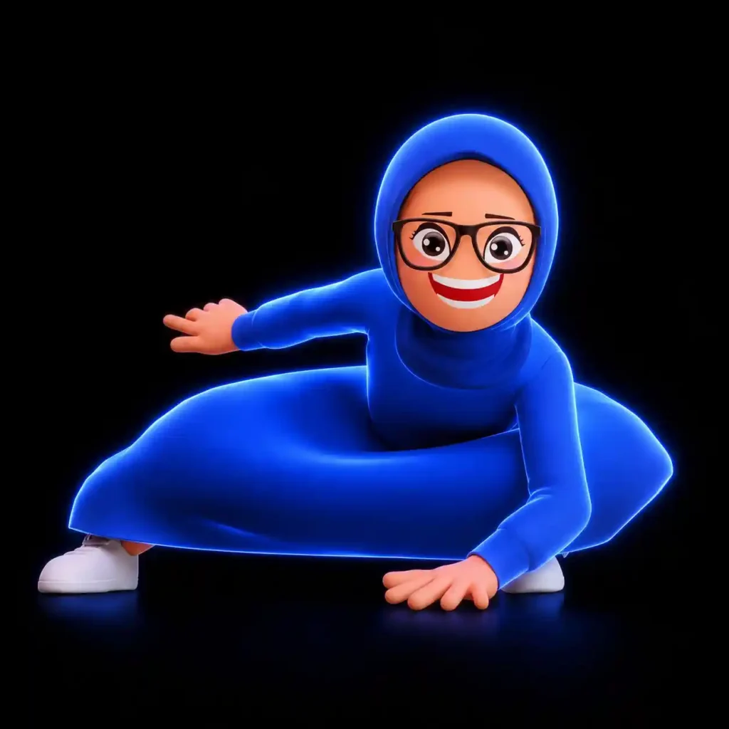 An animation of Jumana Hannath sitting funnily by a digital marketing freelancer in Dubai