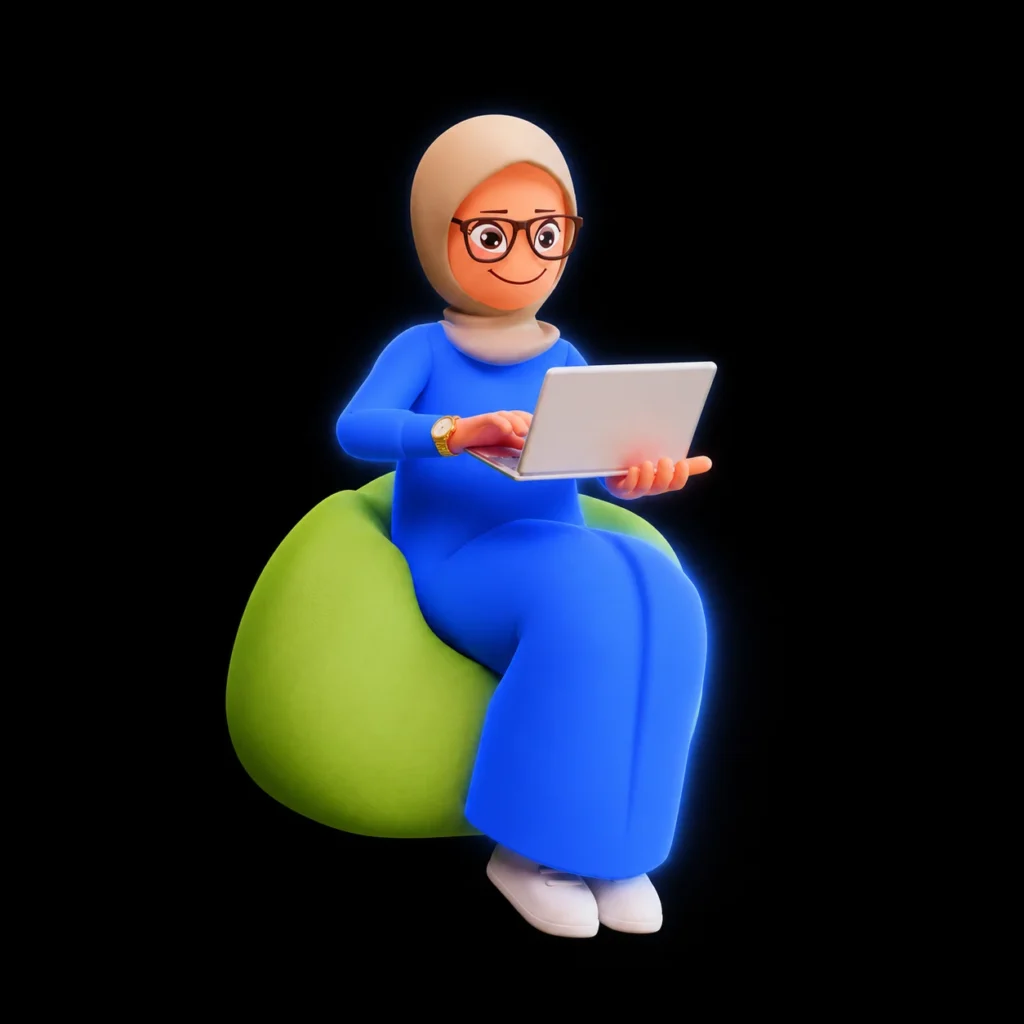 An animation of jumana hannath digital marketing freelancer in Dubai sitting and looking into a laptop